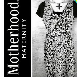 Motherhood Maternity Empire Black/White MIDI Dress Sz M XC